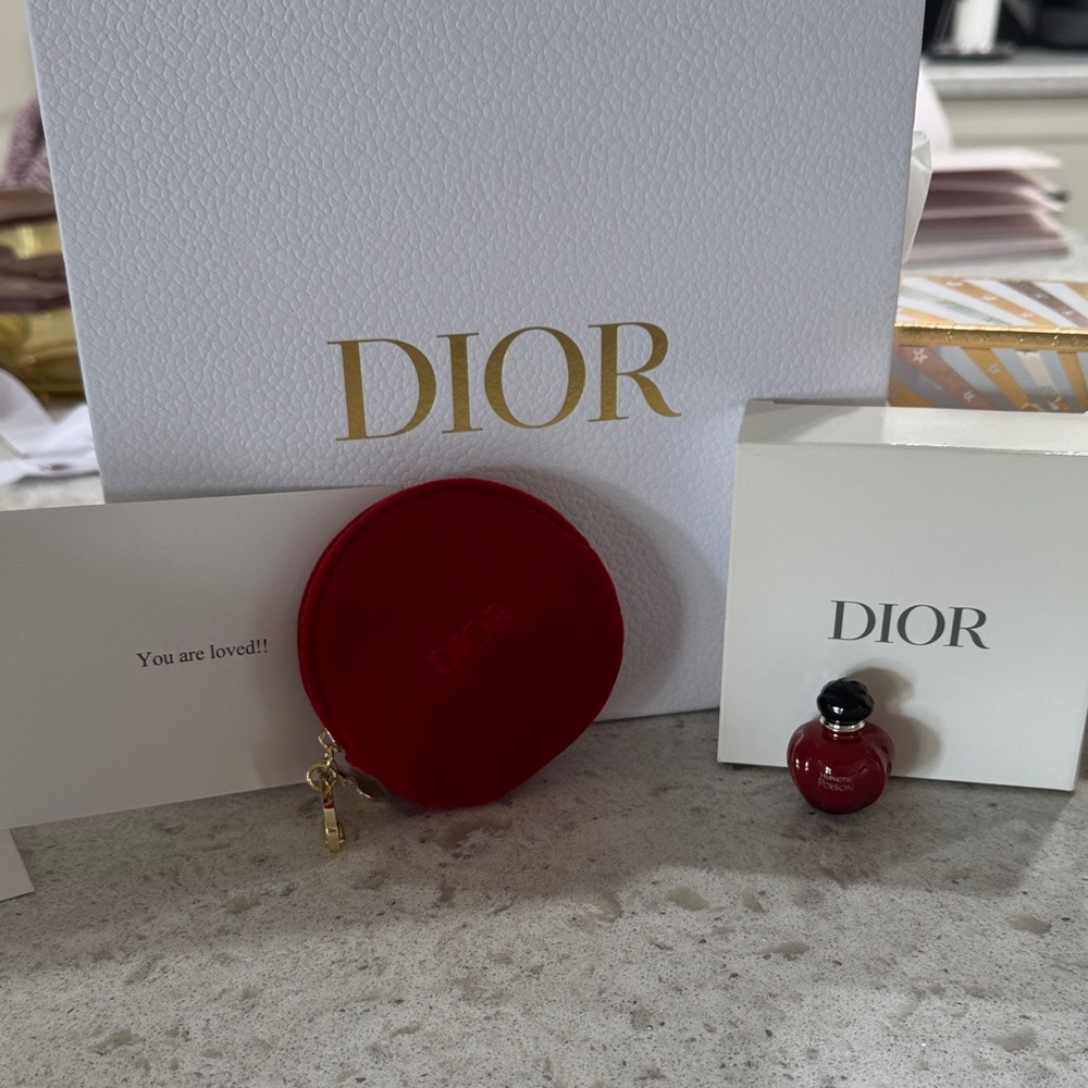 New in Box Dior Red Velvet Pouch with Miniature Perfume